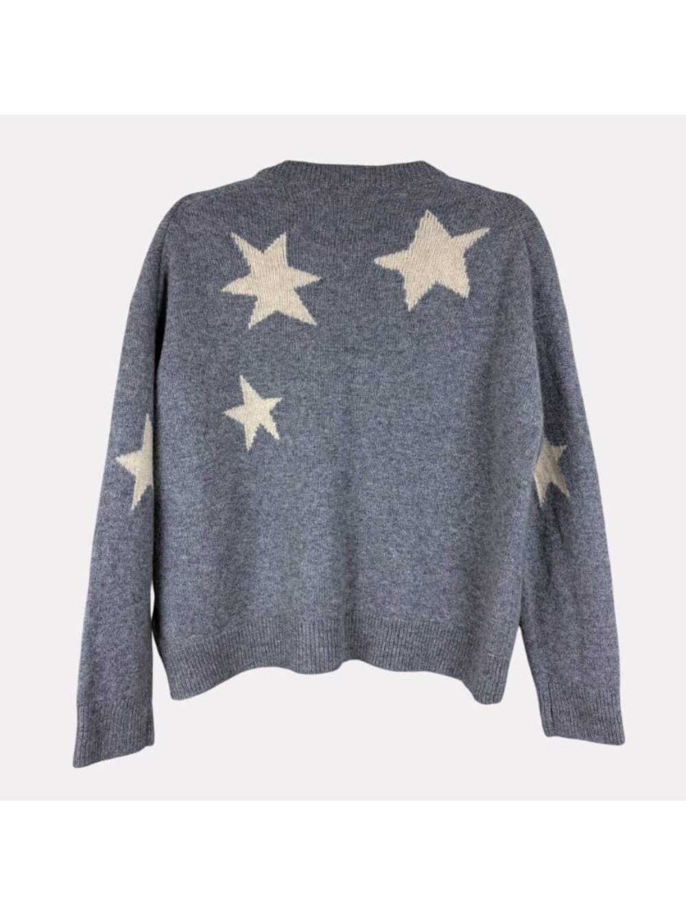 Zadig & Voltaire Markus C Star Cashmere Sweater Womens Small Gray Cream Crew - Picture 2 of 9